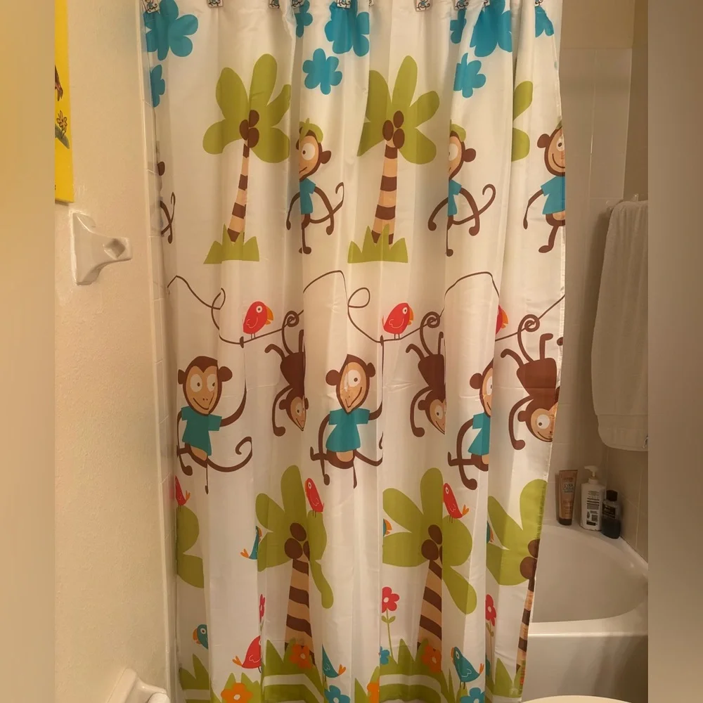 Jungle Monkey Shower Curtain, monkey bath mat & monkey wall art